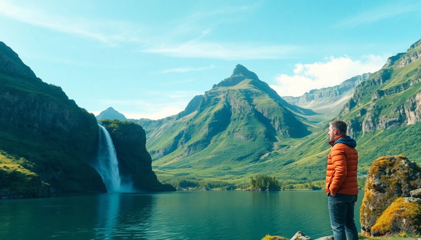 Erleben Sie eine atemberaubende Reise nach Island mit glühenden Nordlichtern über dramatischen Wasserfällen.
