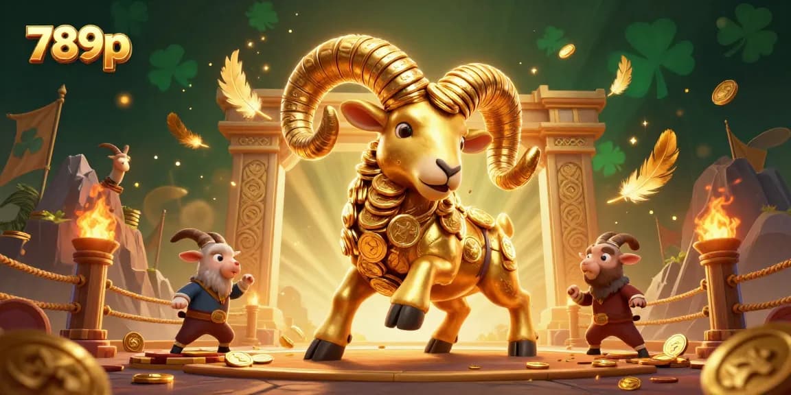 Engage with 789p's dynamic gaming scene featuring a golden ram and casino elements.