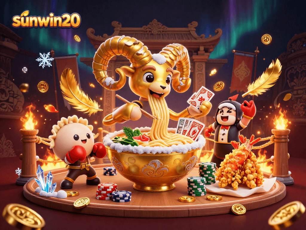 Explore the exciting world of sunwin20 with giant ramen characters and casino elements.