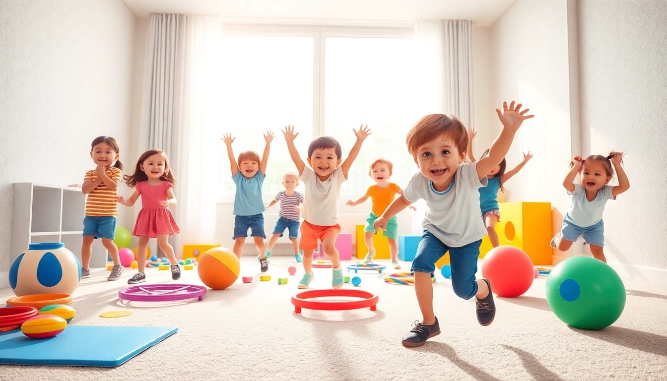 Kinder spielen lebhafte Bewegungsspiele aus Freude, hier klicken und informieren ueber kreative Ideen.