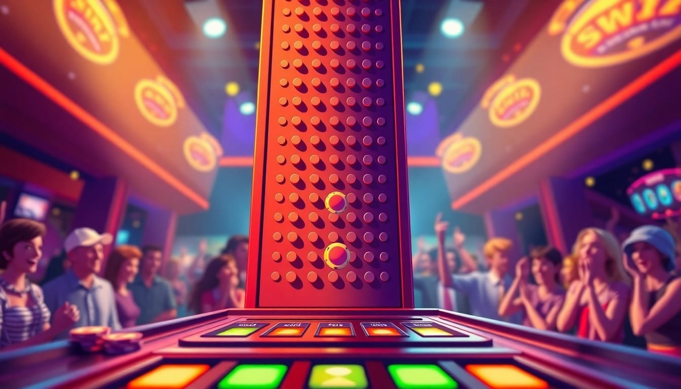 Experience the excitement of Plinko as a token cascades down a vibrant board filled with pegs and colorful slots.