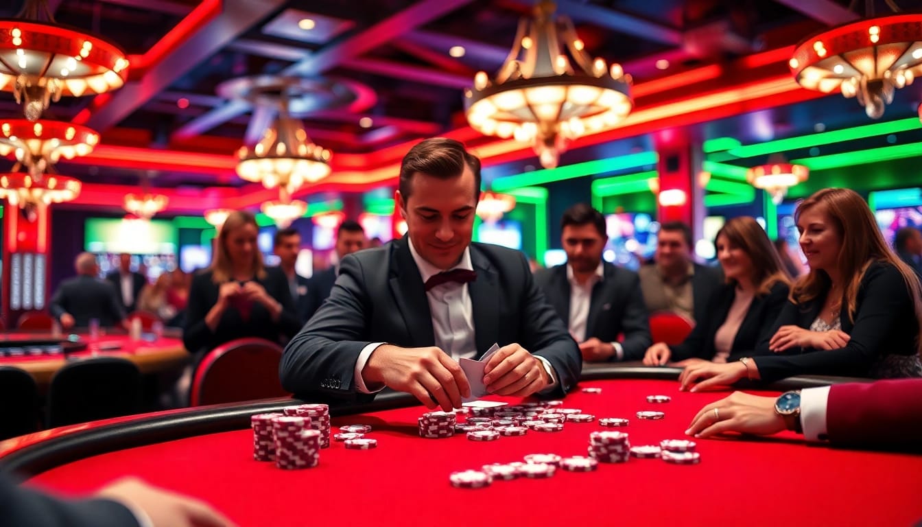 pflegedienst bietet aufregende Casino-Atmosphäre mit begeisterten Spielern am Tisch.