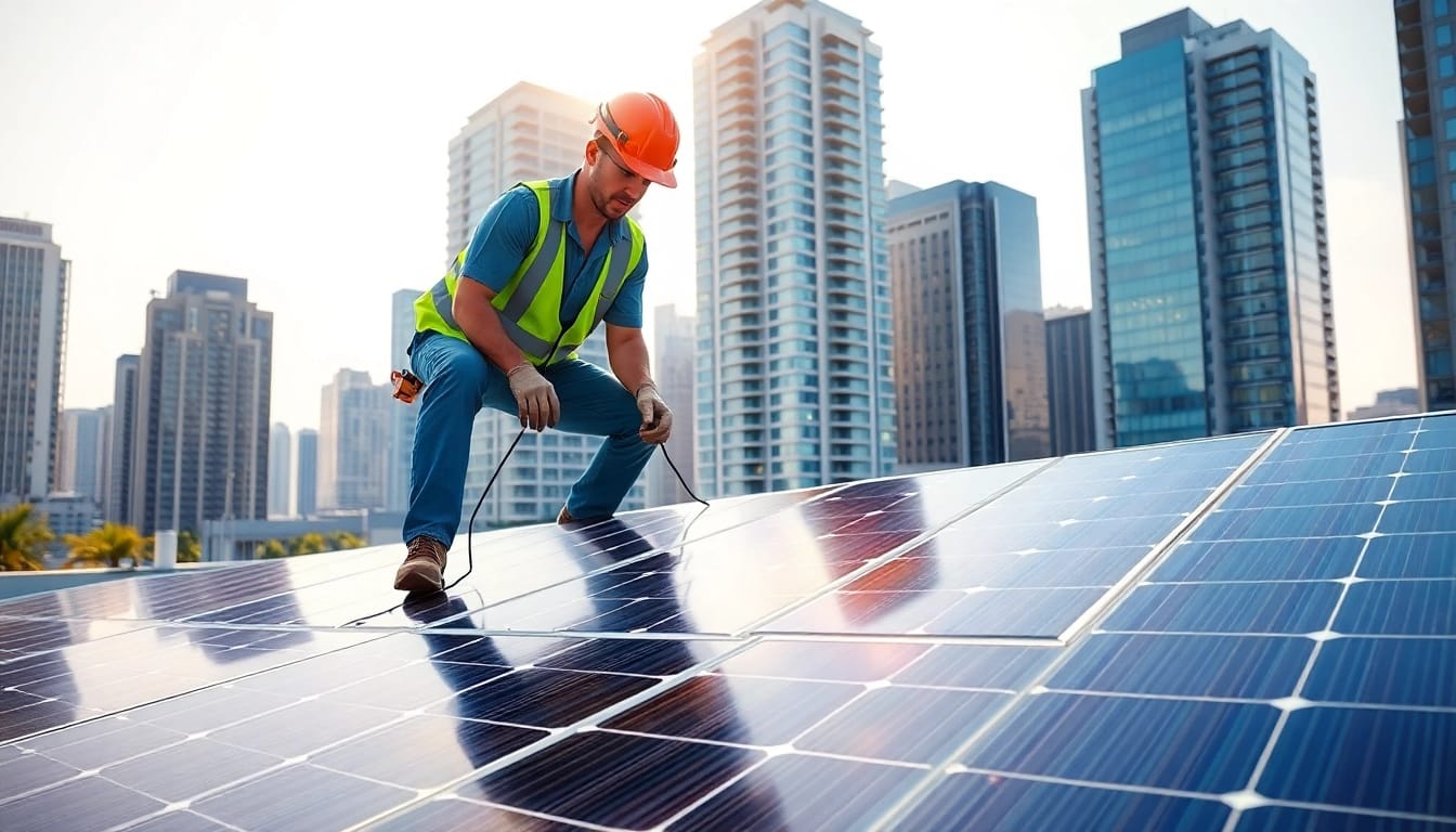 Photovoltaikanlage Kaufen Wien: Installation von Solarpanels auf modernem Gebäude in Wien