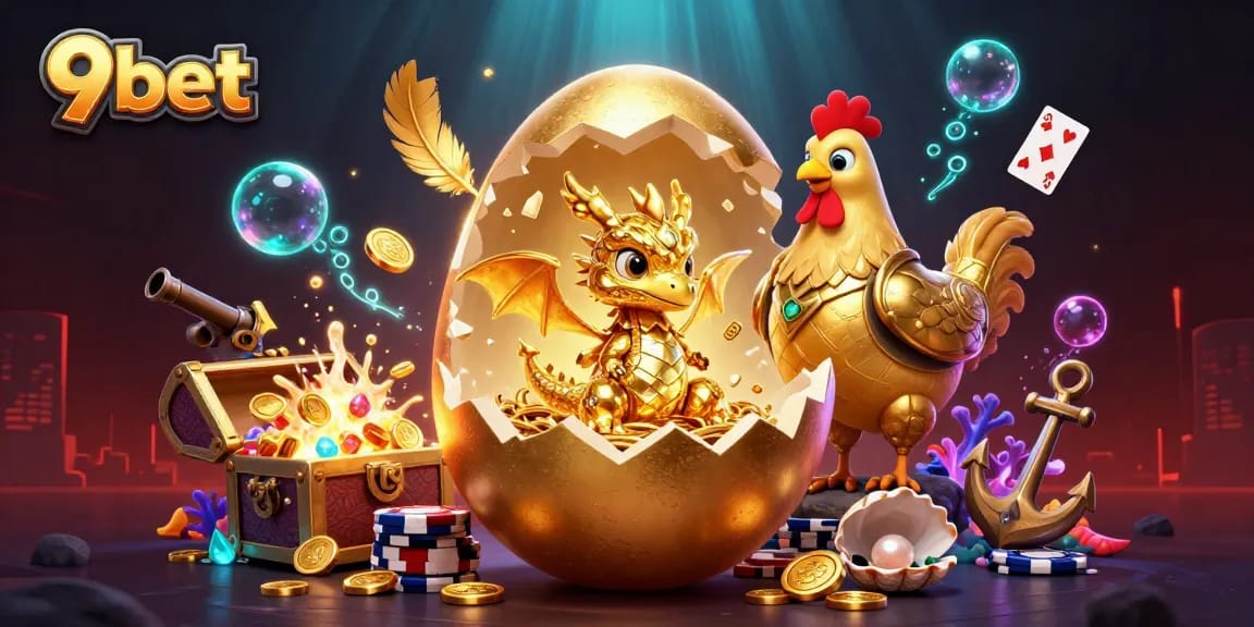 Engage with 9bet's exciting world through this vibrant 3D scene showcasing a golden dragon themed gaming experience.