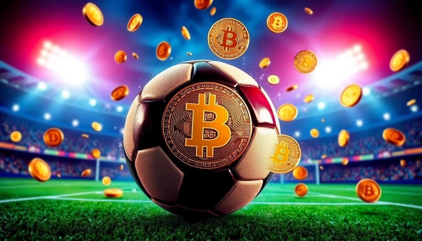 Discover football betting sites that accept bitcoin with engaging crypto football imagery.