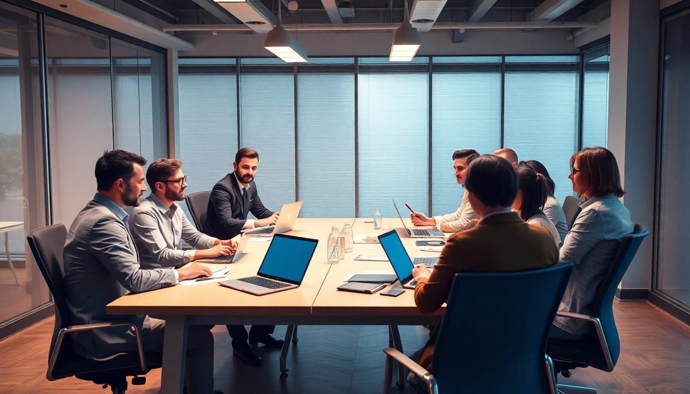 Kooperationssitzung eines Vertriebsteams zur Personalvermittlung Außendienst, die Engagement und Professionalität zeigt.
