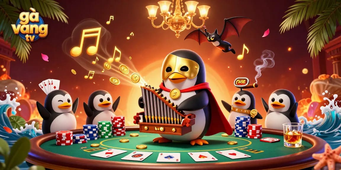 gà vàng tv reveals an exciting scene with a penguin playing an organ, generating golden coins