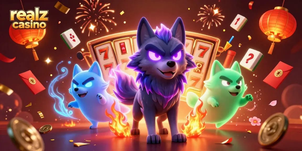 Experience the excitement at realz casino with glowing wolves and dynamic slot game elements.