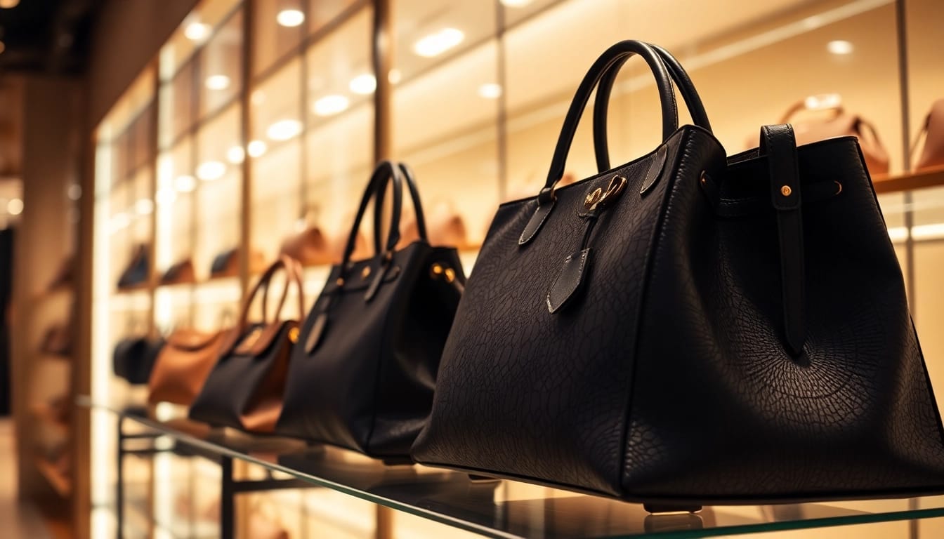 Luxury handbag display featuring exquisite craftsmanship and elegant design in a boutique.