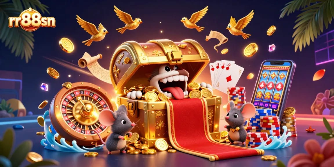 Transform your luck at rr88sn with exciting games and golden treasures in this vibrant casino scene.