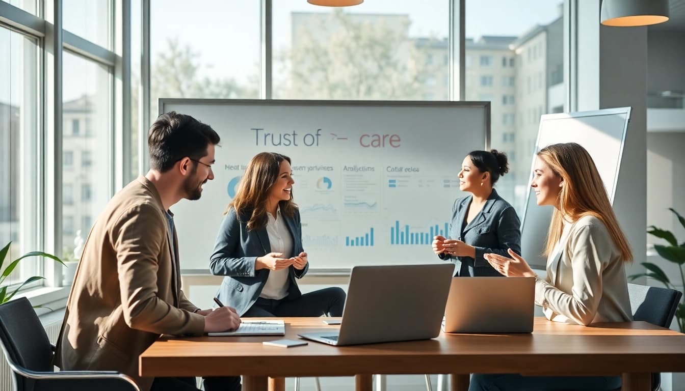 Collaborative marketing professionals at a pflegemarketing agentur strategizing innovative healthcare campaigns.