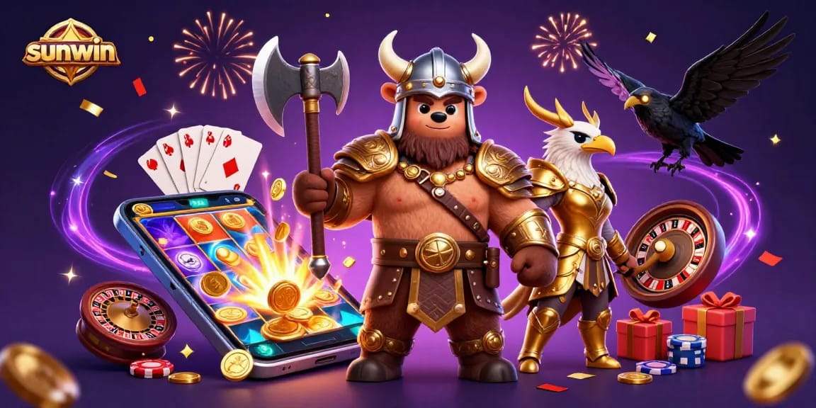 Experience thrilling gameplay with sunwin's Viking and Valkyrie characters amidst exciting casino elements.