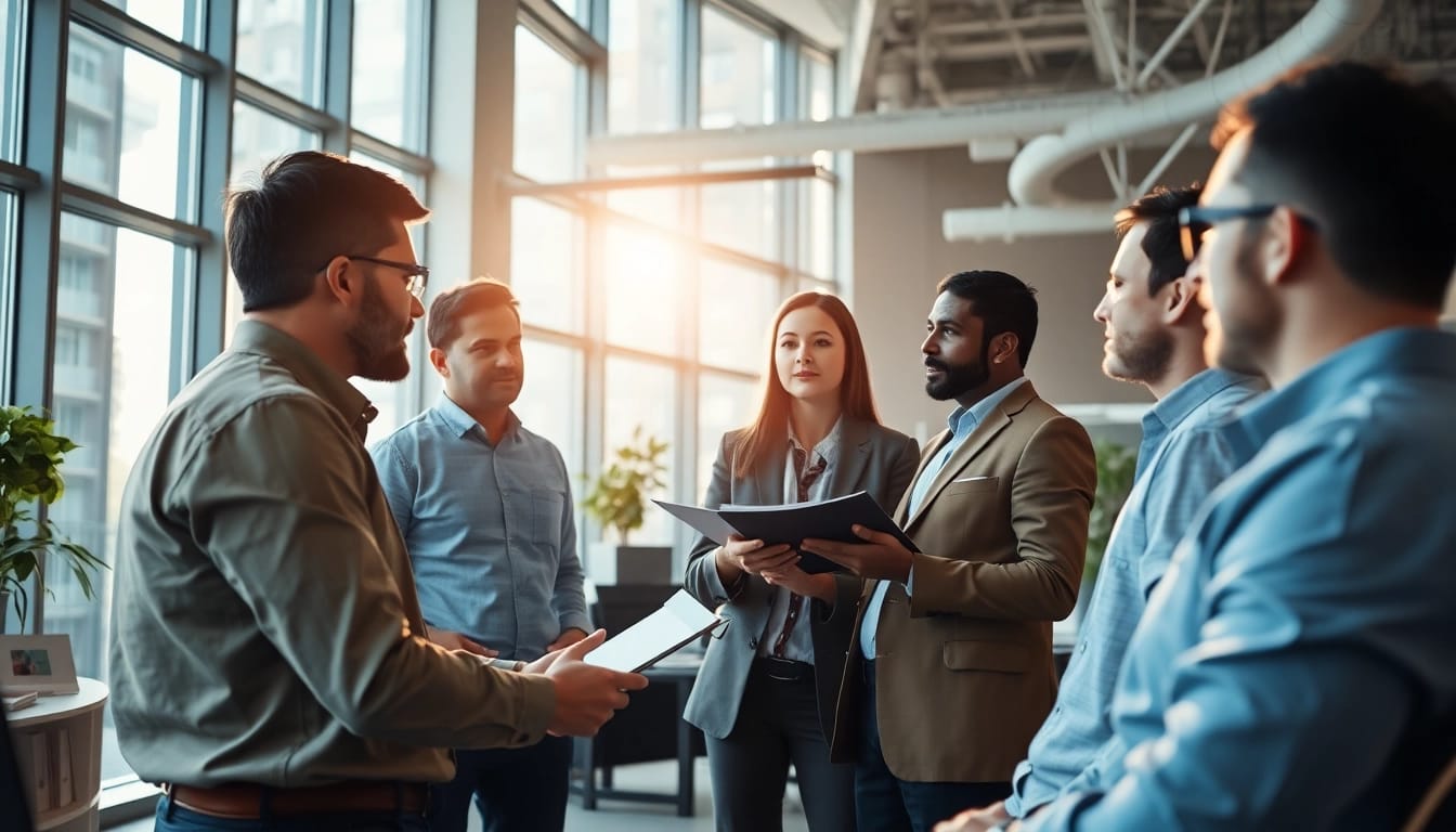 Headhunter Ingenieure beraten in einem modernen Büro bei Sonnenlicht.