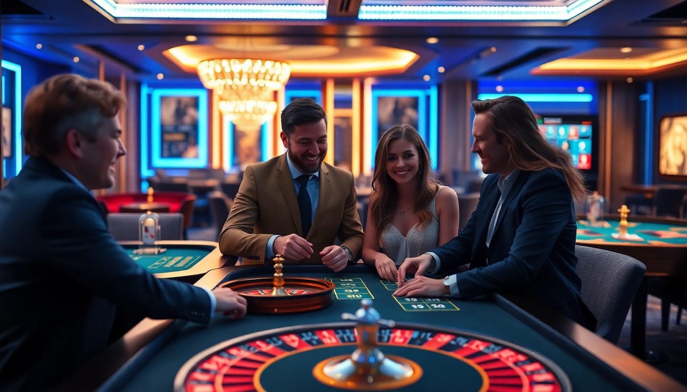 Erleben Sie die aufregende Welt von casino online schweiz im modernen virtuellen Casino mit leuchtenden Neonlichtern.
