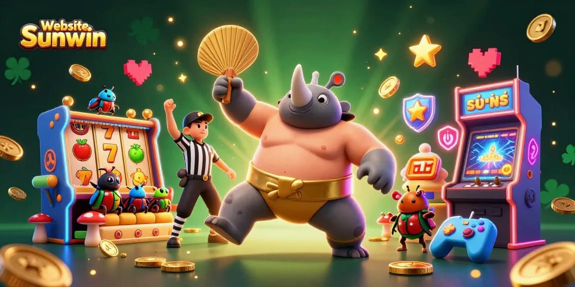 Experience excitement at Website Sunwin with a lively scene of a sumo beetle champion celebrating big wins.