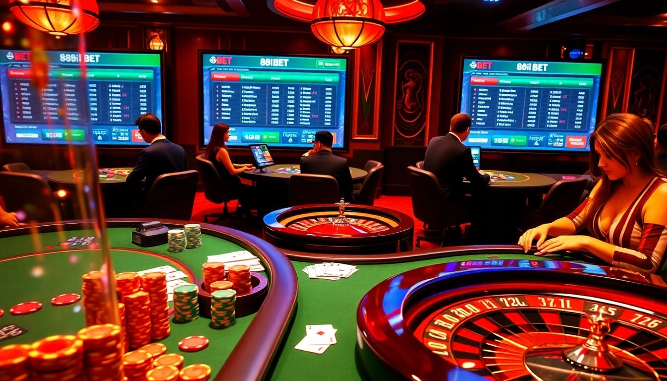 Experience the excitement of 88i bet at a luxurious online casino with vibrant tables and enthusiastic players.