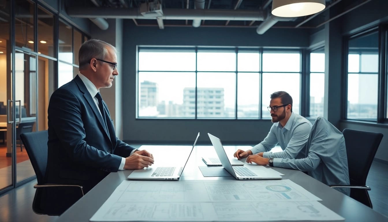 Headhunter Ingenieure interviewt einen Ingenieur in einem modernen Büro.