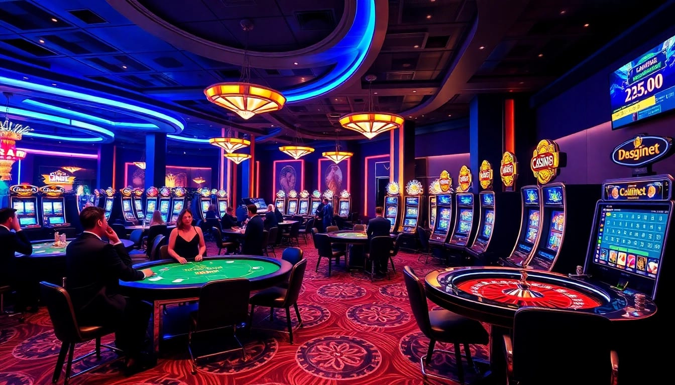 Experience the thrill of a real online casino with vibrant gaming tables and lively players.