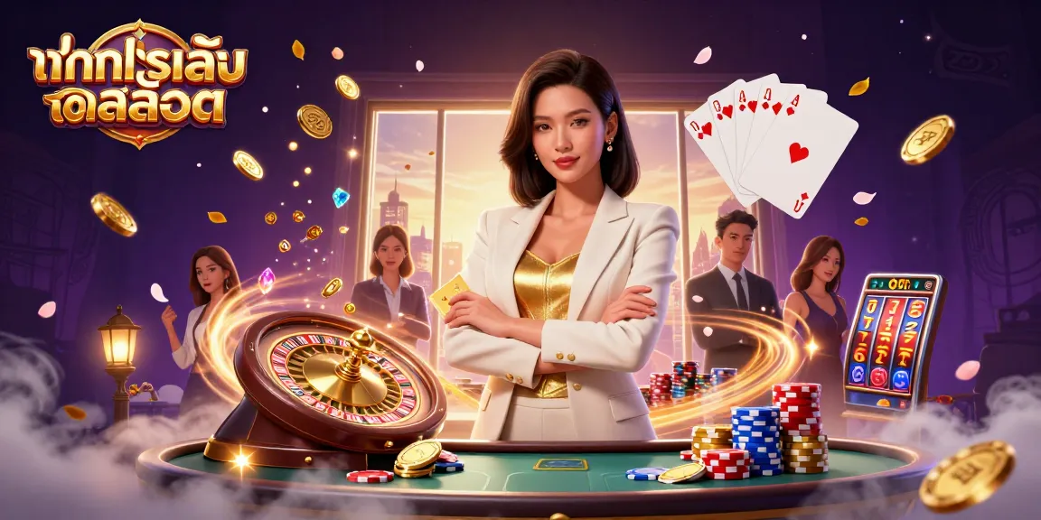 Experience ทดลองเล่นสล็อต with powerful visuals of a professional Asian woman engaged in casino gameplay.