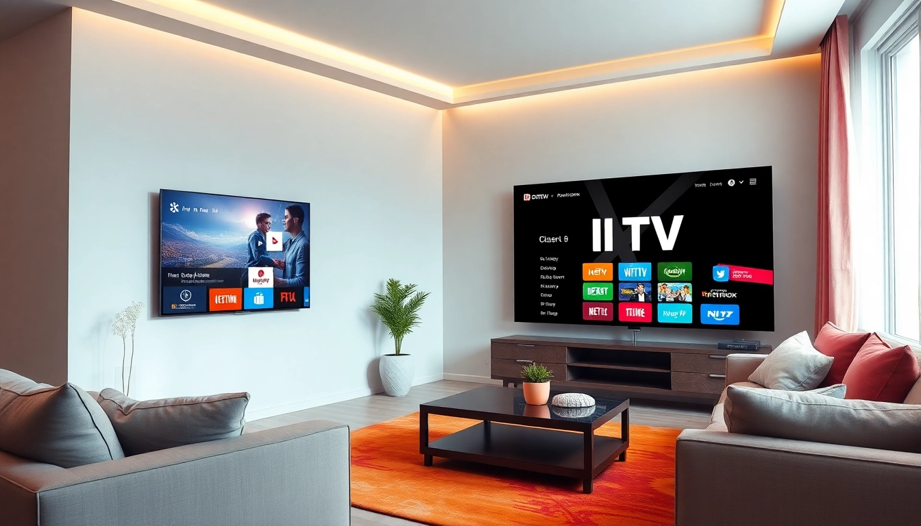 Watch IPTV Anbieter content on a smart TV in a stylish living room setting.