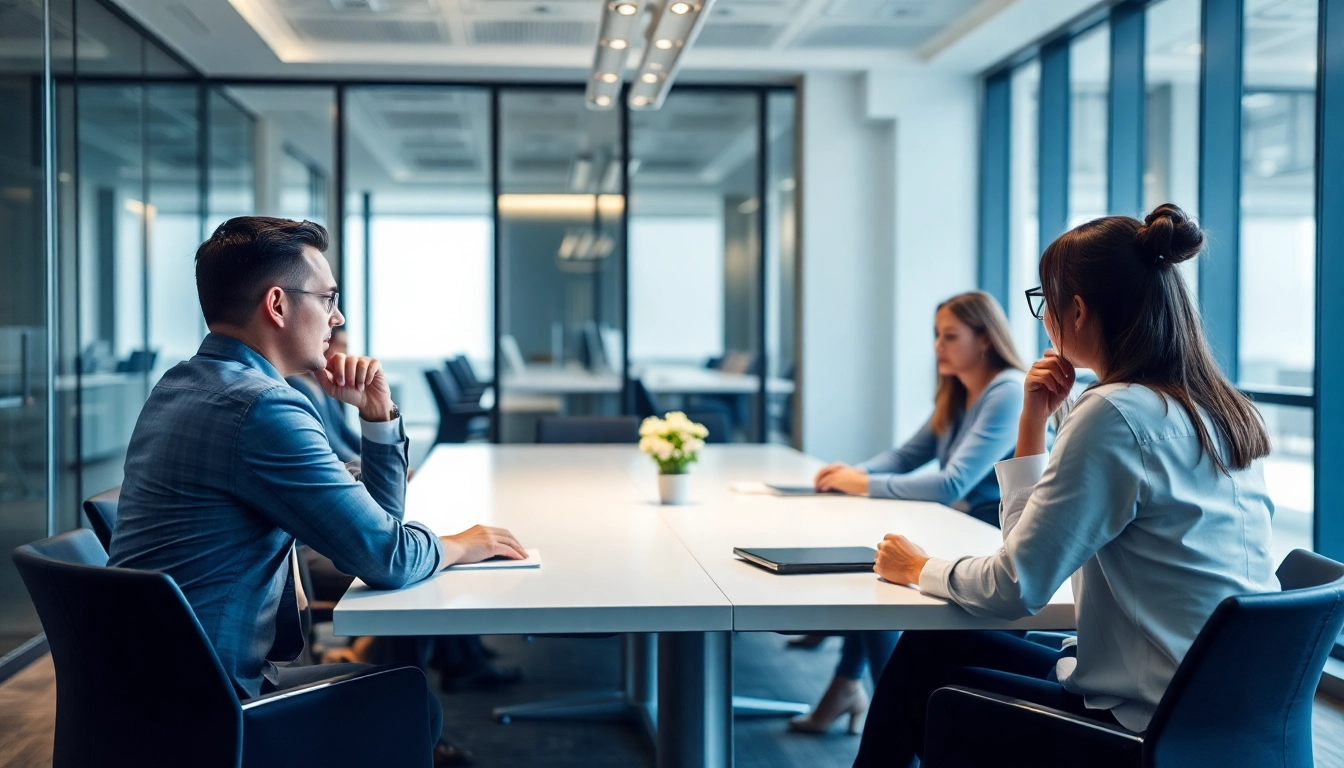 Unternehmensberatungssitzung mit einem Berater, der Ideen mit seinem Team im modernen Büro diskutiert.