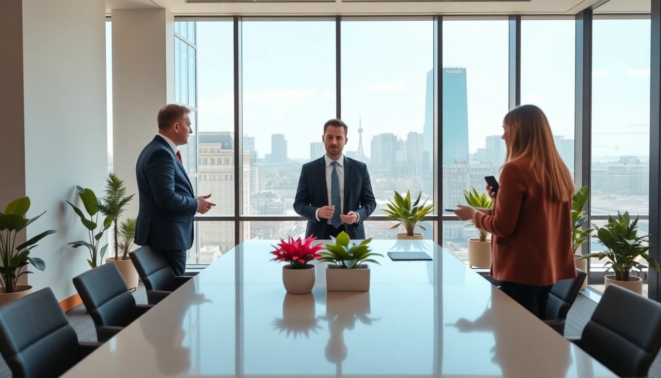 Immobilienmakler Frankfurt Riedberg berät Kunden in einem eleganten Büro.