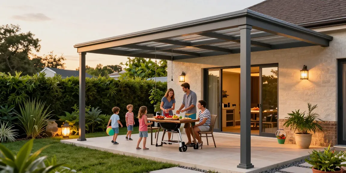 Moderne Terrassenüberdachungen schaffen einladende Außenräume für Familienabende.
