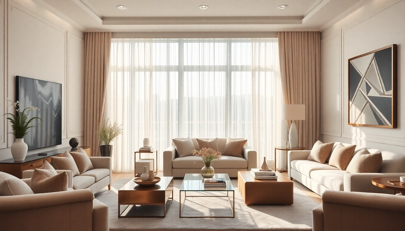 Experience luxury in a beautifully styled living room featuring elegant furniture and soothing decor.