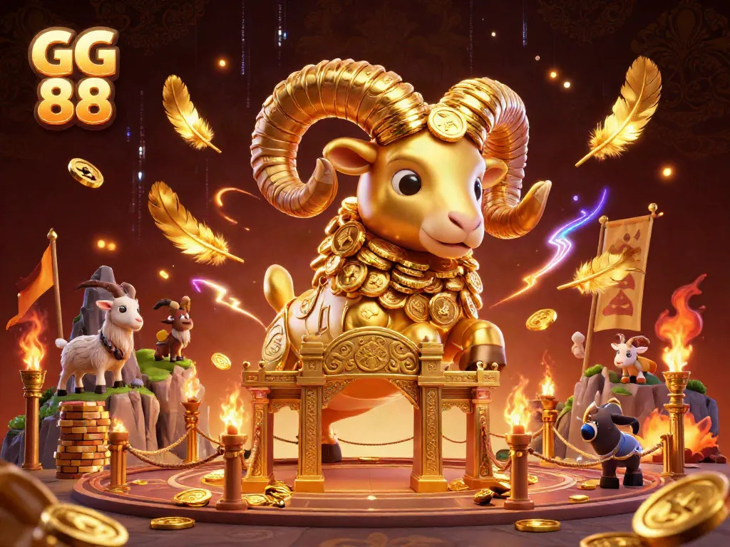 Experience the excitement at GG 88 casino, featuring a golden ram mascot charging through a dramatic gaming arena.