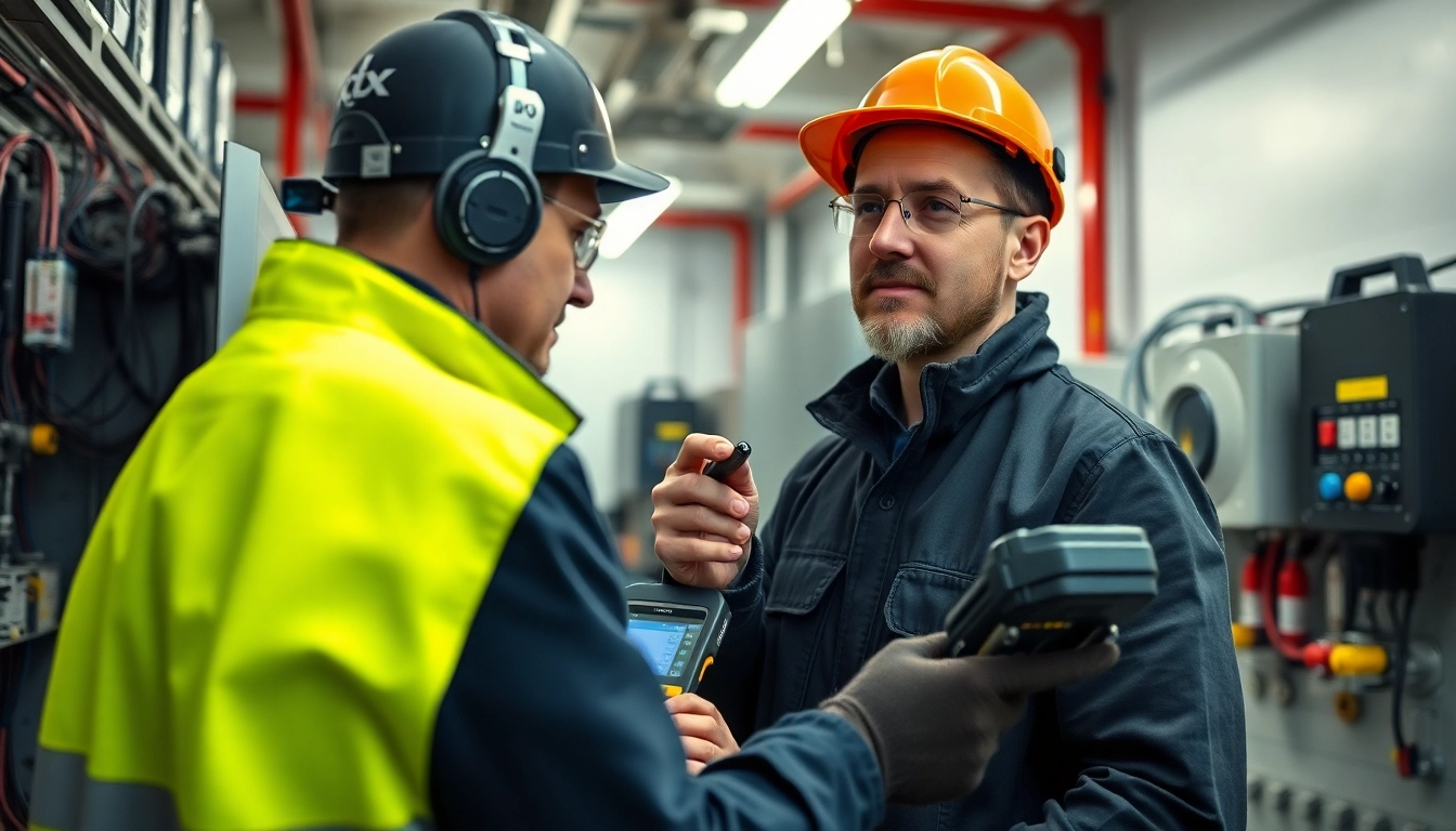 Techniker führt eine DGUV V3 Prüfung an elektrischen Anlagen durch, um Sicherheitsstandards zu gewährleisten.