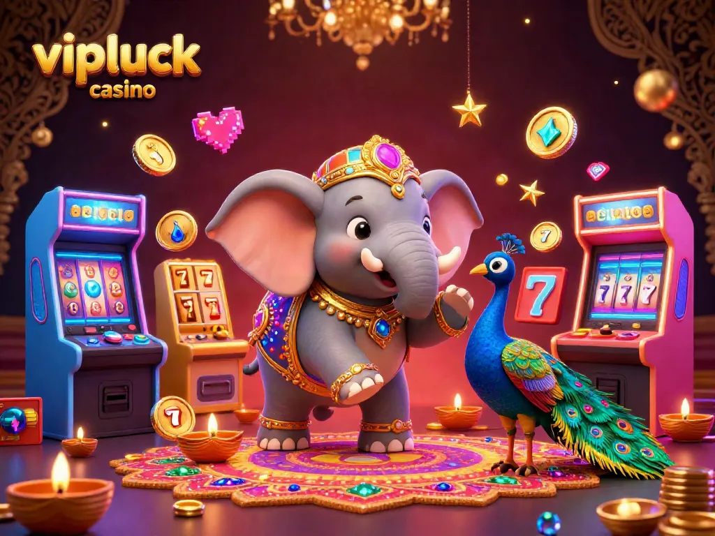Experience vibrant gaming action at vipluck casino with colorful characters, jackpot slots, and interactive elements.