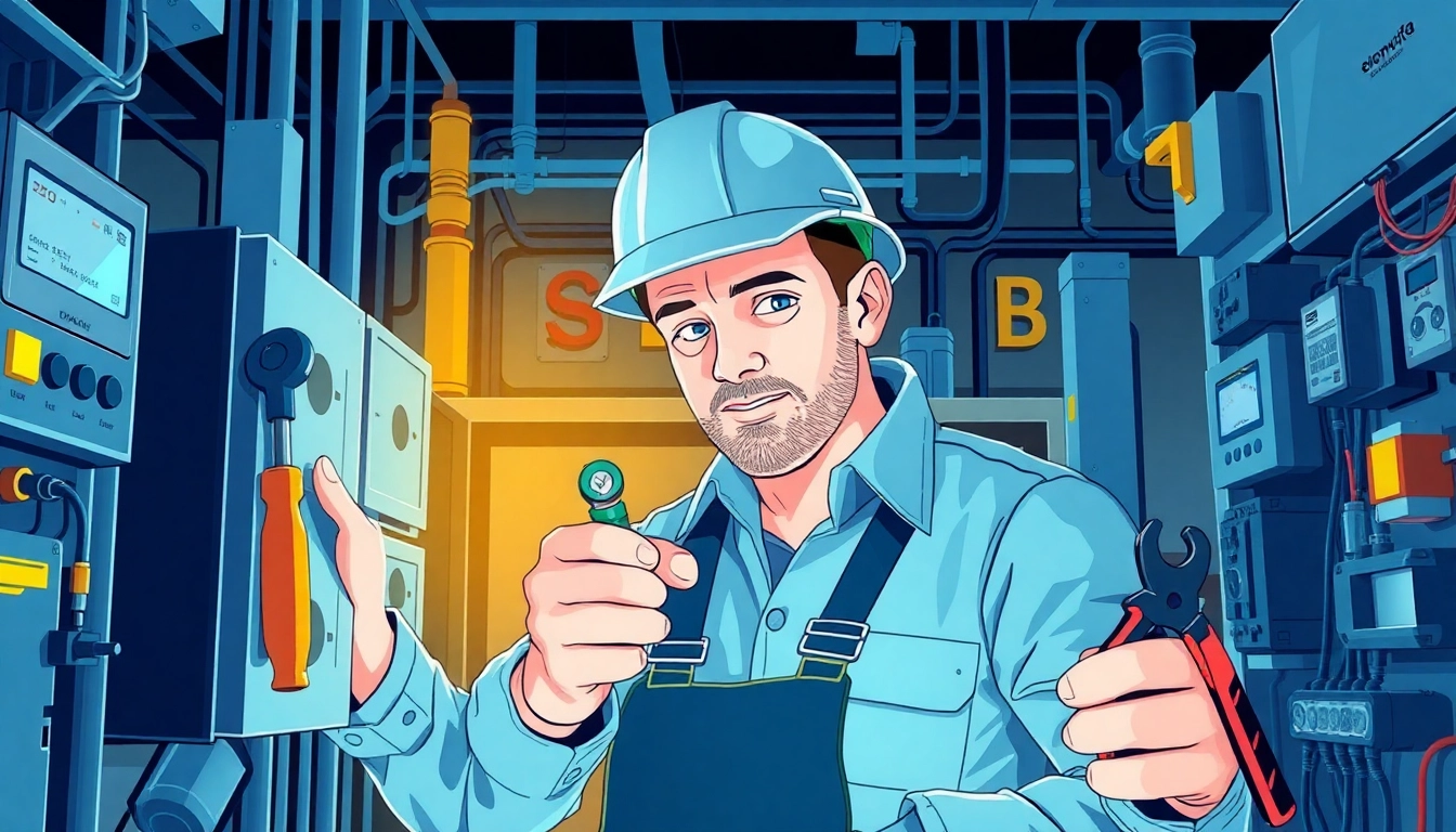 Electrician conducting the DGUV V3 Prüfung, ensuring safety of electrical equipment in a professional workspace.