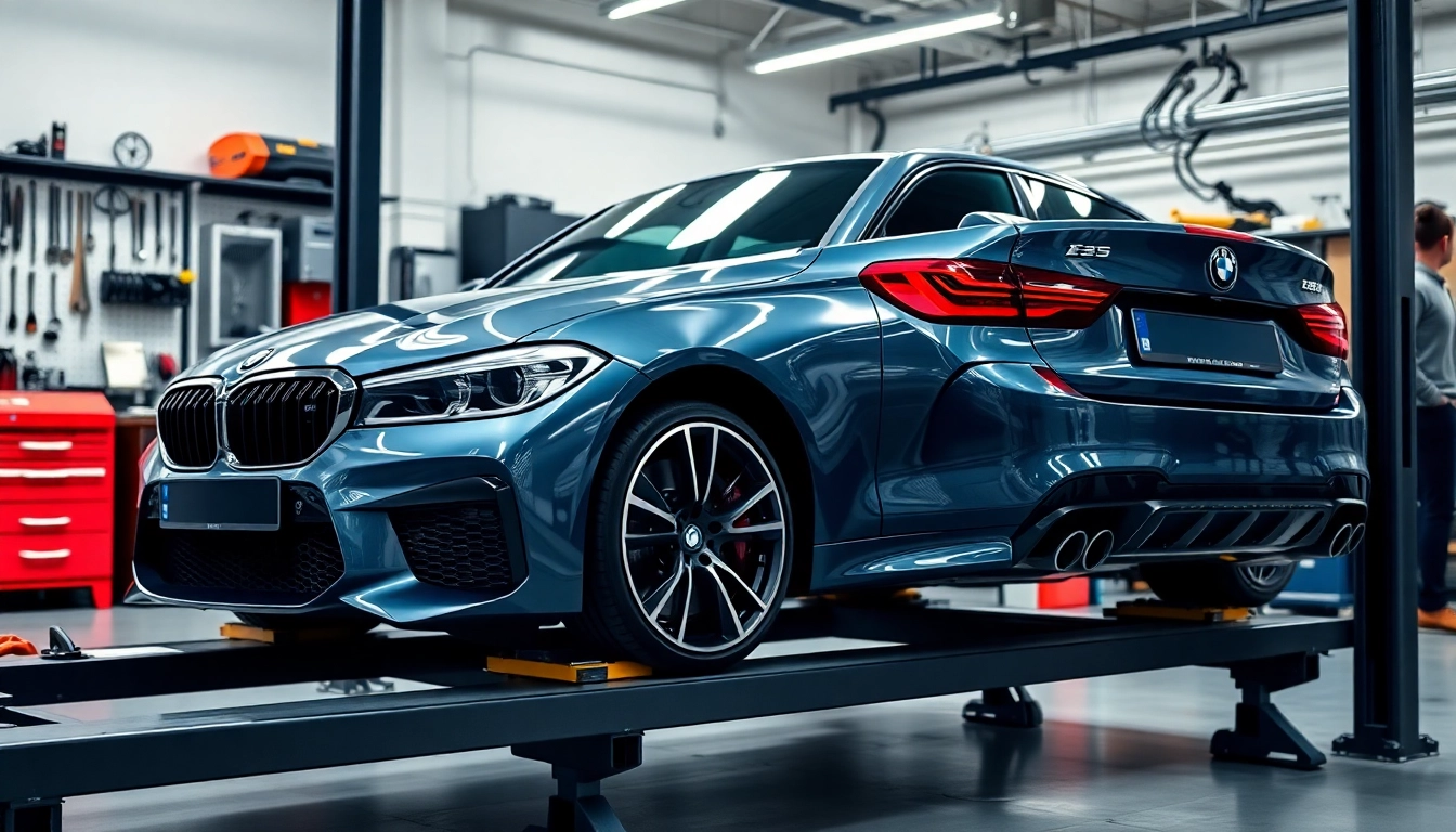 Optimale BMW Nachrüstung mit innovativen Upgrade-Möglichkeiten in modernem Werkstatt-Setting.