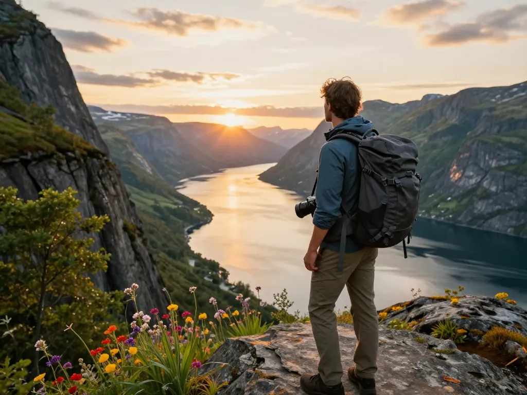 Skandinavien Reisetipps: Entdecken Sie atemberaubende Fjorde bei Sonnenuntergang während Ihrer Reise in Norwegen.