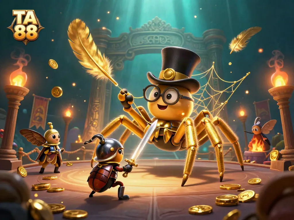 Experience the excitement of TA 88 as the golden tarantula weaves a web of fortune in this vibrant casino scene.
