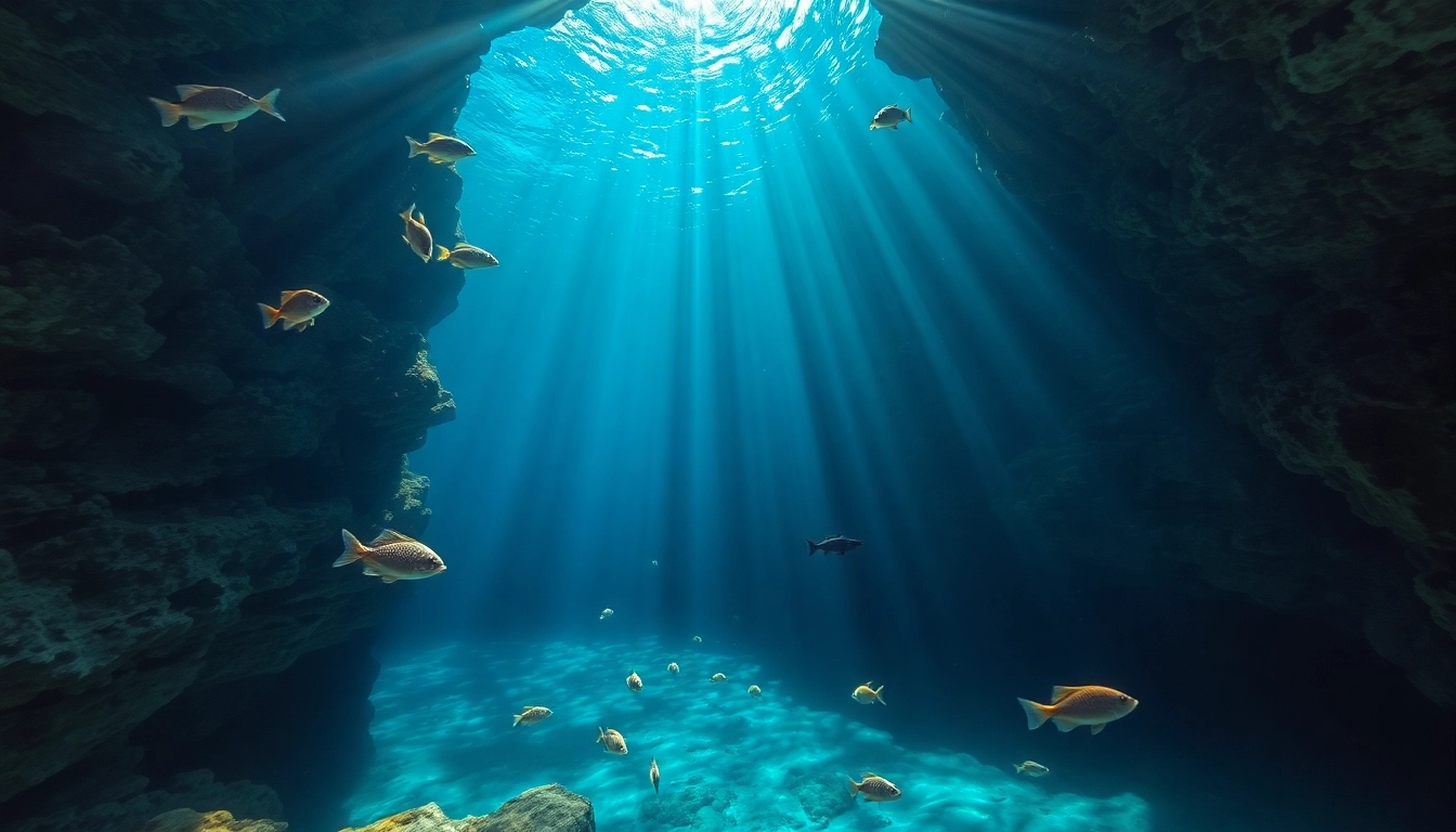 Tauchen Cenotes in einer atemberaubenden Cenote mit klarem Wasser und Kalksteinformationen.