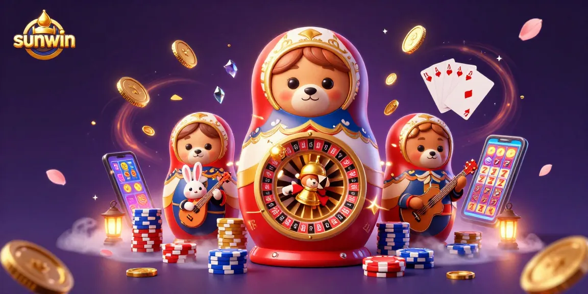 Experience the excitement of sunwin with vibrant casino elements and engaging characters in a lively digital scene.