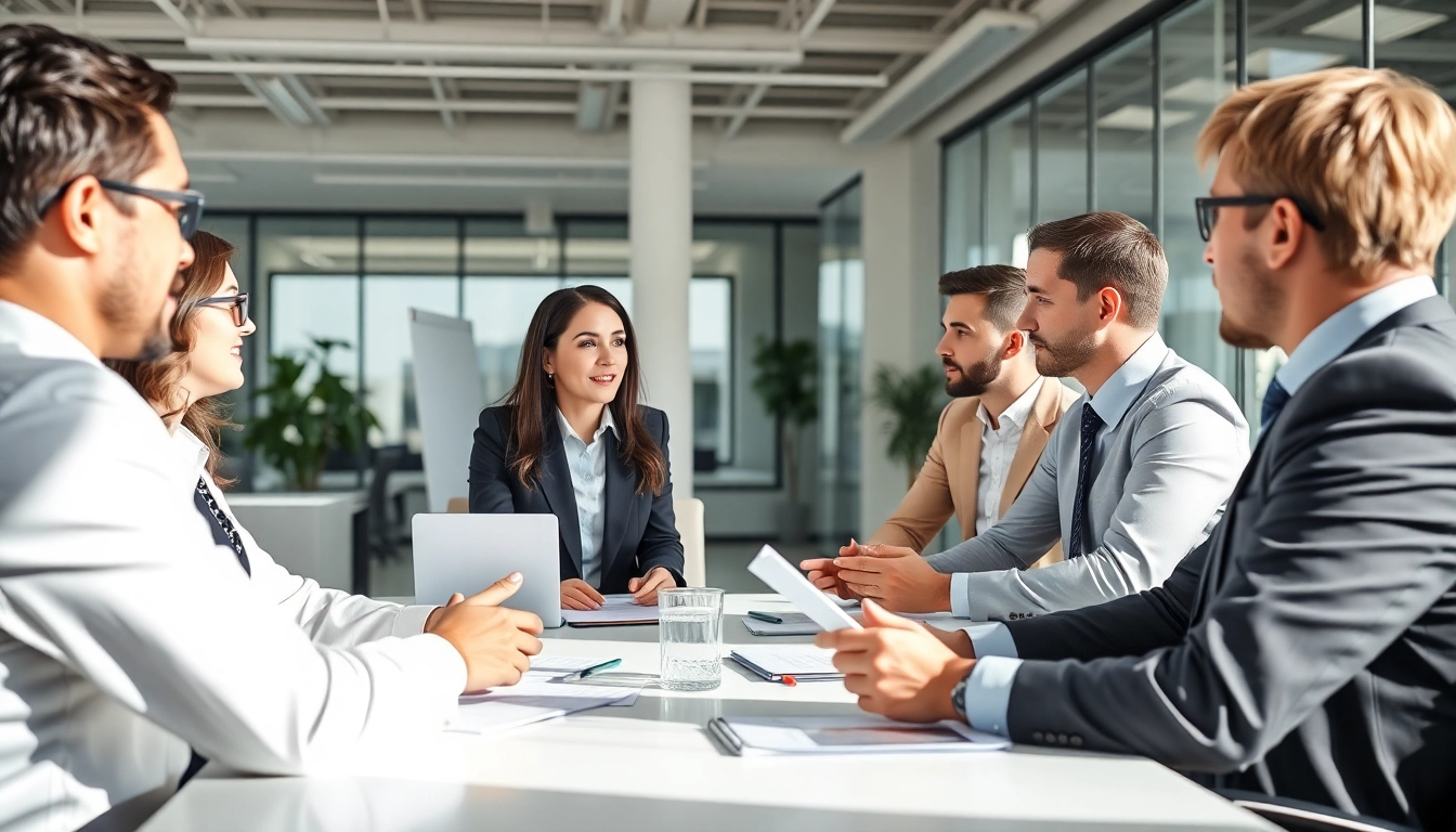 Business consultants in Düsseldorf engaging in strategy discussions for Unternehmensberatung Düsseldorf services.