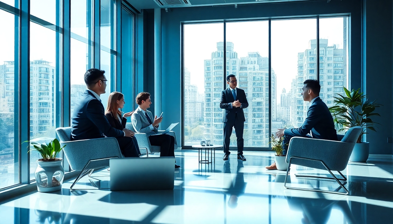 Professionals engaged in Unternehmensberatung strategy discussion in a modern office setting.