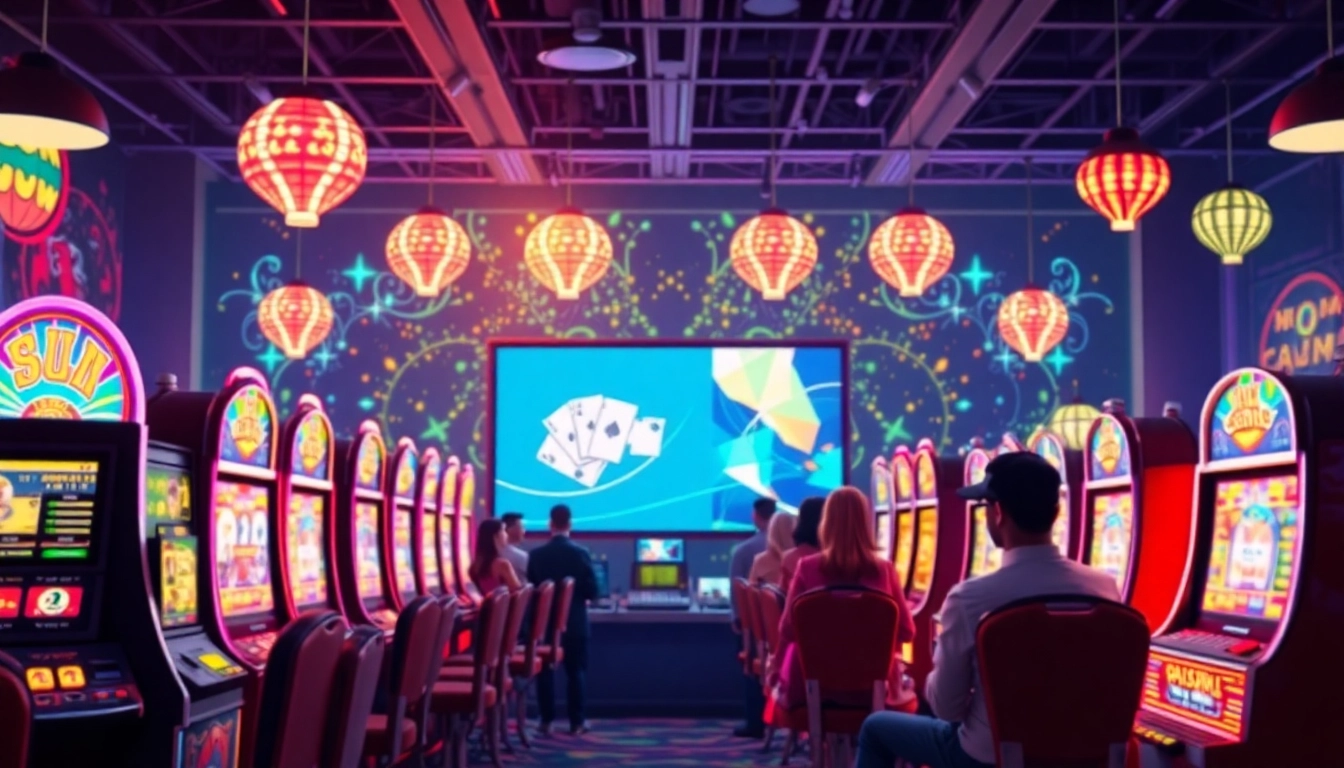 Erlebe die Vielfalt von Casinos ohne lizenz mit bunten Spielautomaten und fröhlichen Spielern.