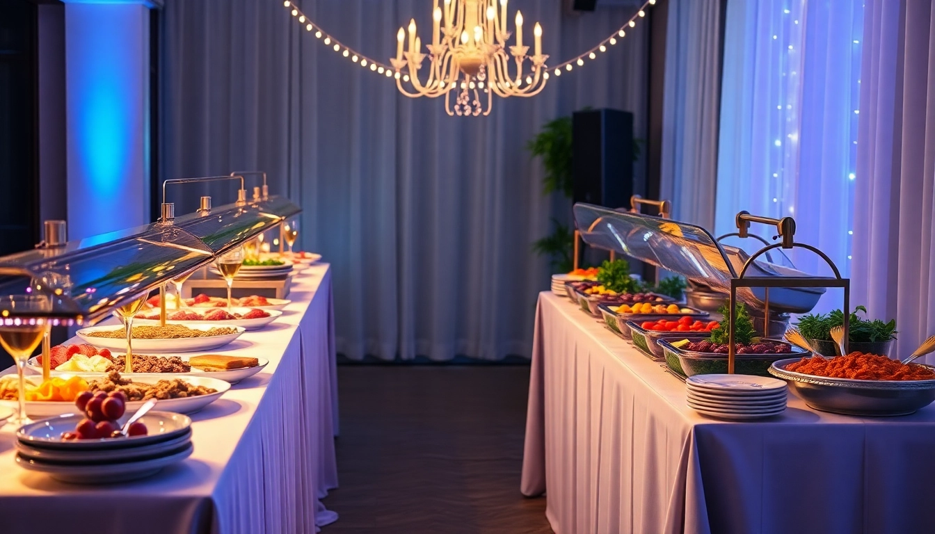 Buffet-Präsentation für Partyservice mit frischen Speisen und ansprechender Dekoration
