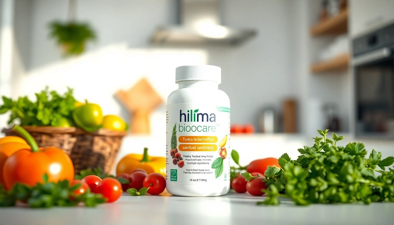 Hilma biocare health supplement in a vibrant kitchen setting, showcasing wellness.