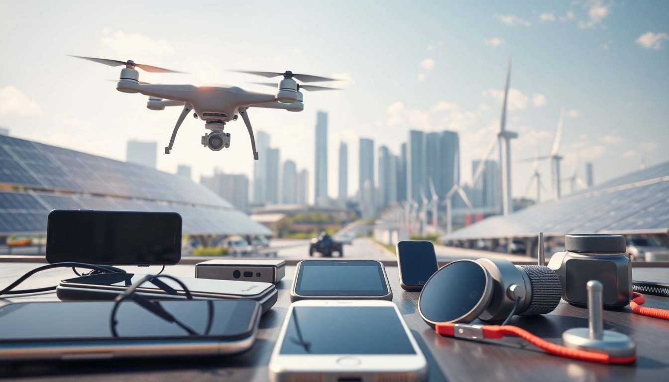 Technologie in urbanem Umfeld zeigt moderne Geräte und innovative Infrastruktur.