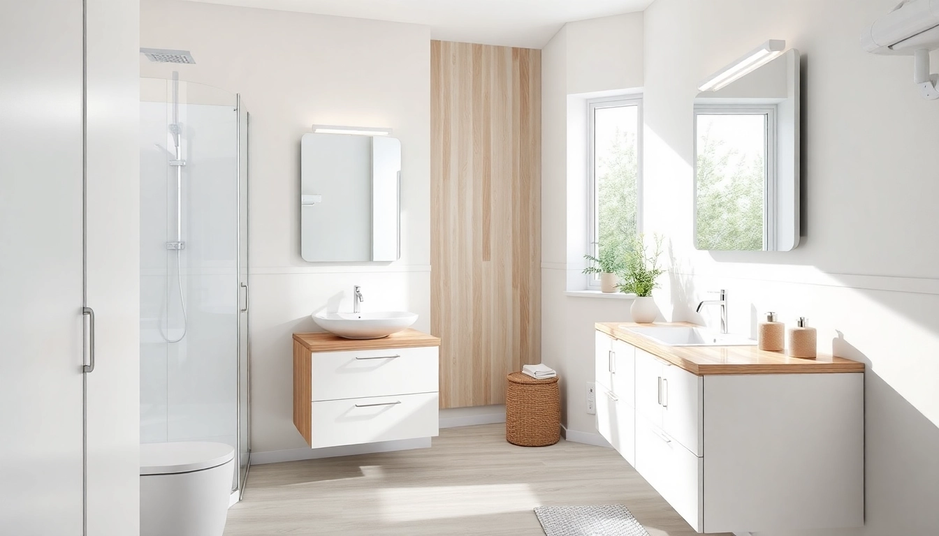 Sonni Sanitär GmbH zeigt ein elegantes Badezimmer mit modernen Duschkabinen und Badspiegeln, das Funktionalität und Stil vereint.