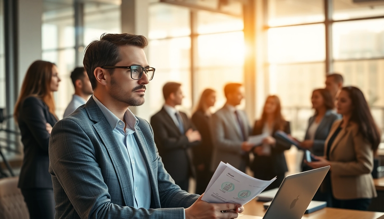Headhunter Schweiz in modern office, discussing recruitment strategies with clients.