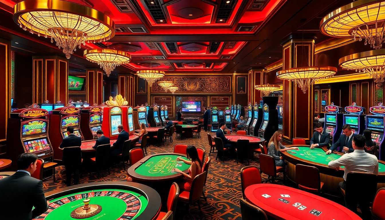 Gamblers enjoying the exciting atmosphere of uu88 com in a luxurious casino setting.