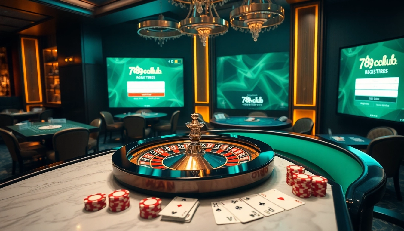 Engaging gamblers with đăng ký 789club registration at a stylish casino table featuring cards and chips.