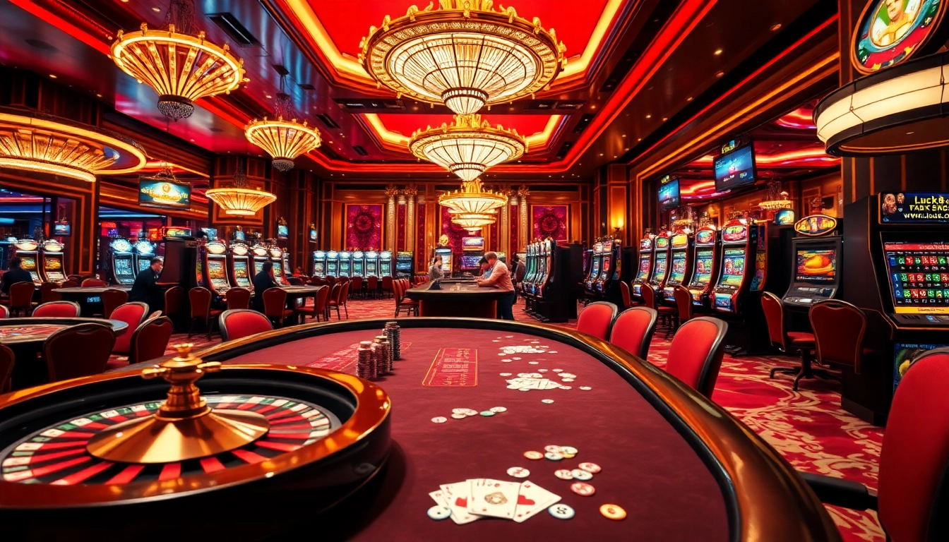Người chơi tham gia tận hưởng cảnh casino sôi động tại https://luck8.net với poker, roulette và máy đánh bạc.