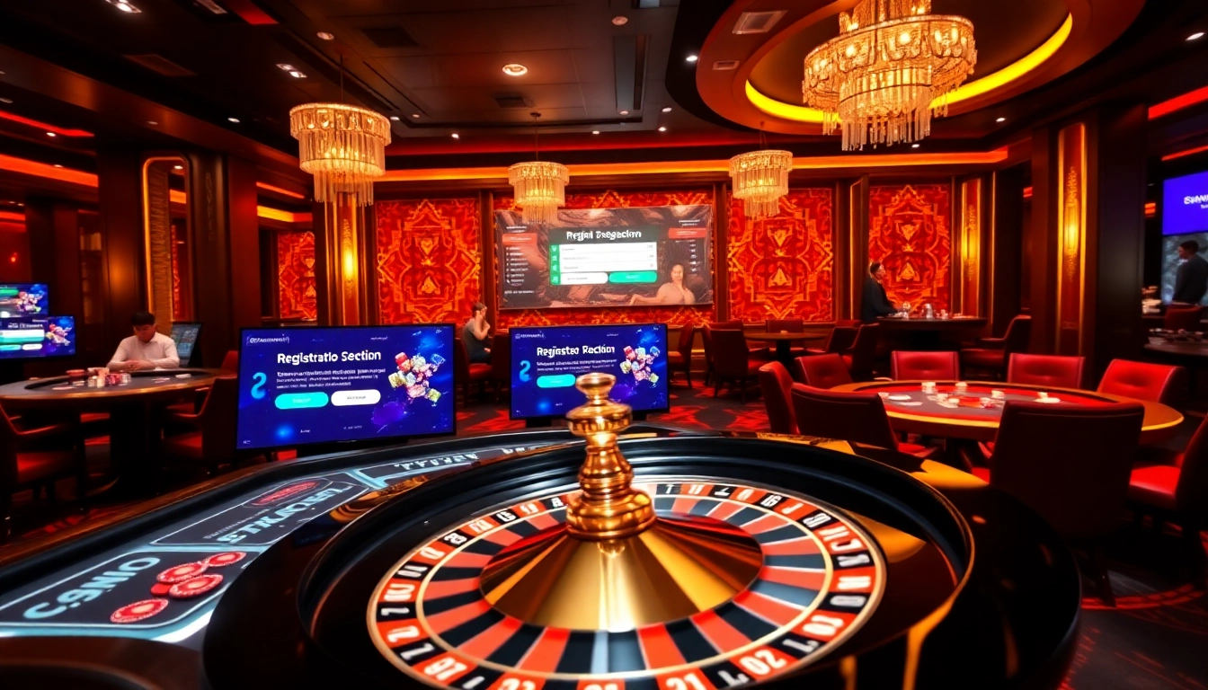 Engage in the exhilarating process of đăng ký 789club while surrounded by vibrant casino elements and a sleek poker environment.
